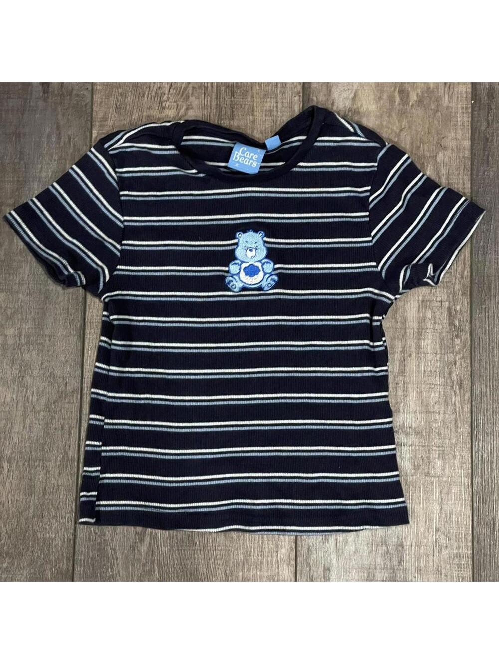 Care Bears Grumpy Bear baby tee lack blue pinstripe ribbed Wonmens Small